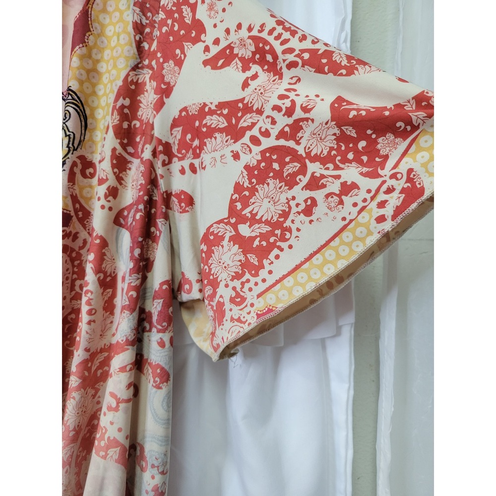 Apt 9 Womens 2X Paisley Floral Twist Front V-Neck Short Sleeve Coral Cream 1612 - Picture 2 of 5